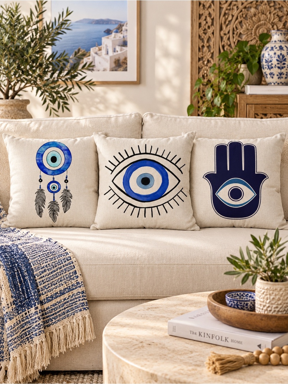 The Eleanor Collection Set of 3 Evil Eye Accent Pillow Covers 18x18 NWT